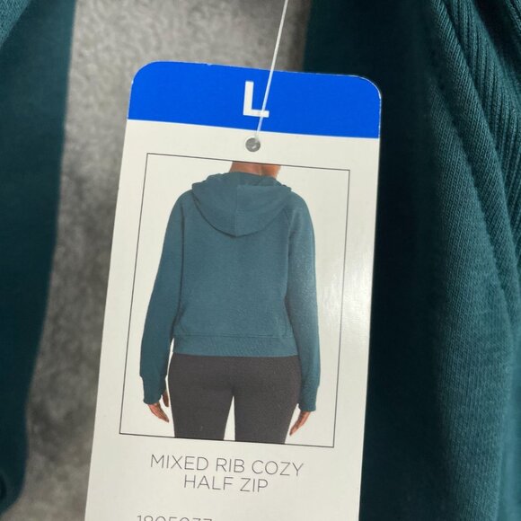 NEW Danskin Womens Mixed Rib Cozy Half Zip Hoodie L Fleece Blue Teal - Picture 6 of 10